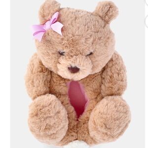 Plush Teddy Bear Kids Slippers - Pink Bow & Lining - multiple sizes NWT